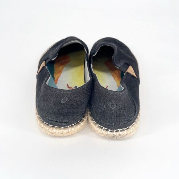Olukai kaula Pa‘a Kapa Linen Espadrilles Collapsible Heel Black Women’s 7.5 - Picture 6 of 8